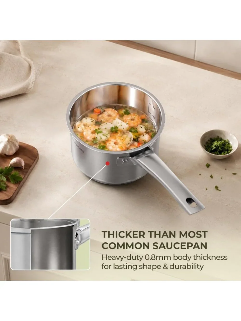 3-Piece Stainless Steel Saucepan Set with Lids - 1.5QT, 2QT, 3QT Cookware Set